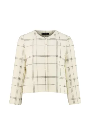 LAPORTEA IVORY PLAID WOOL SEERSUCKER JACKET