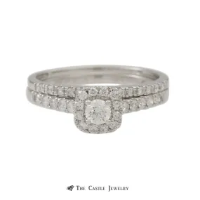 1/2cttw Diamond Crown Collection Cushion Shaped Bridal Set in 14k White Gold