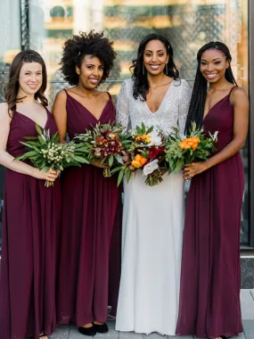 A-line Burgundy Simple Elegant Long Bridesmaid Dresses BD035