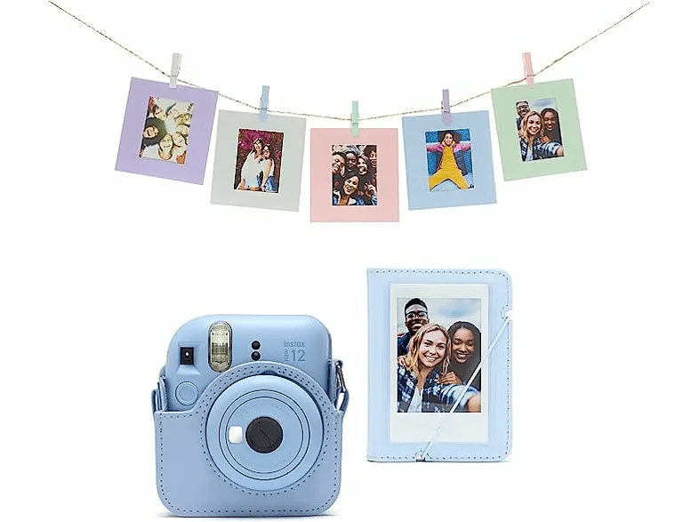 Accesorio cámara instantánea - Fujifilm Kit Instax Mini 12, Funda, 10 sobres, Cuerda,  Azul