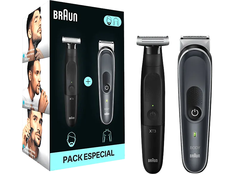 Afeitadora corporal - Braun Pack 2 en 1 BodyGroomer Series 5 BG5360   Recortadora Series X XT3100,  Para cara y cuerpo, Skinshield, Wet&dry