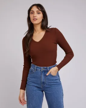 All About Eve Rib V Neck L/S Top Brown