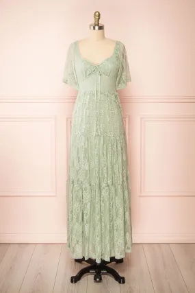 Amarys Sage | Tiered Lace Maxi Dress