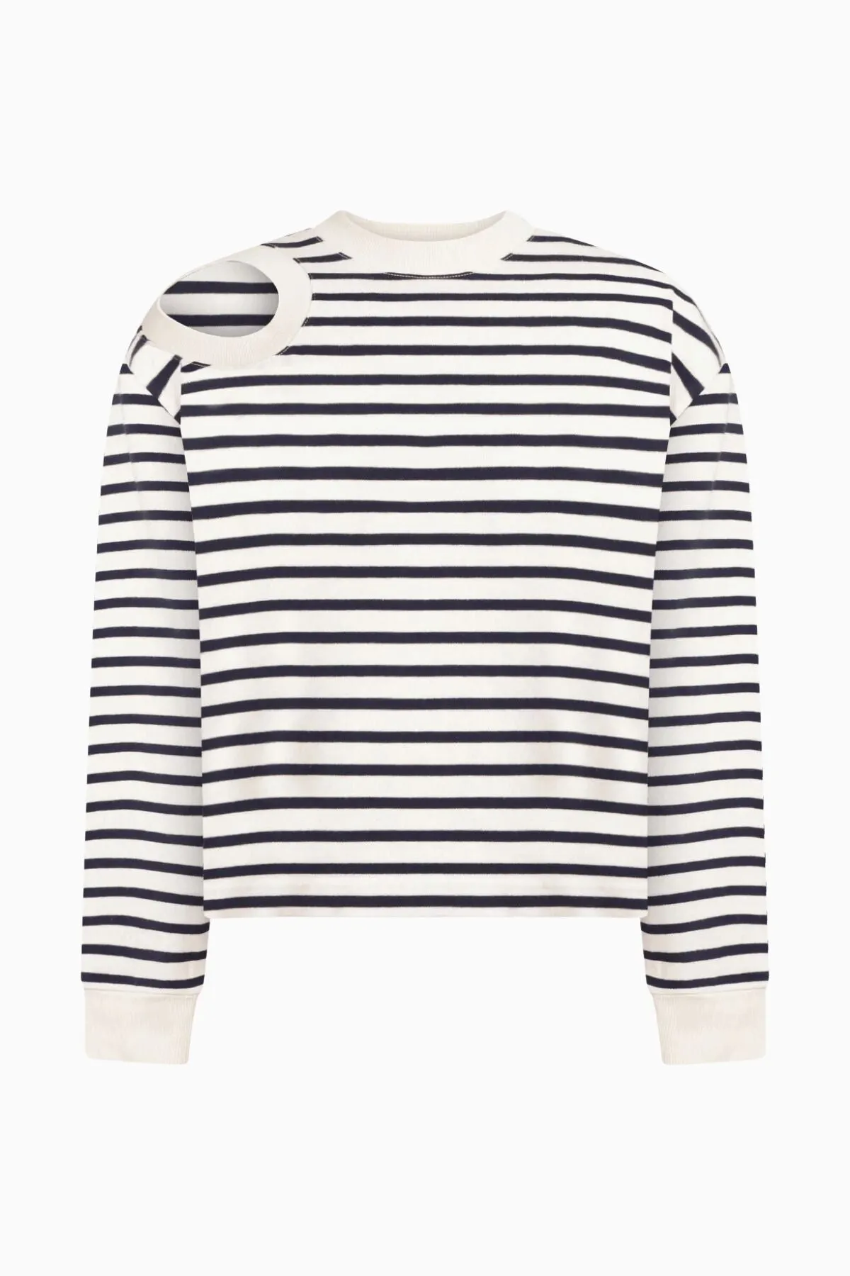 A.W.A.K.E Mode Striped Open Shoulder Sweatshirt - Navy/ Off White