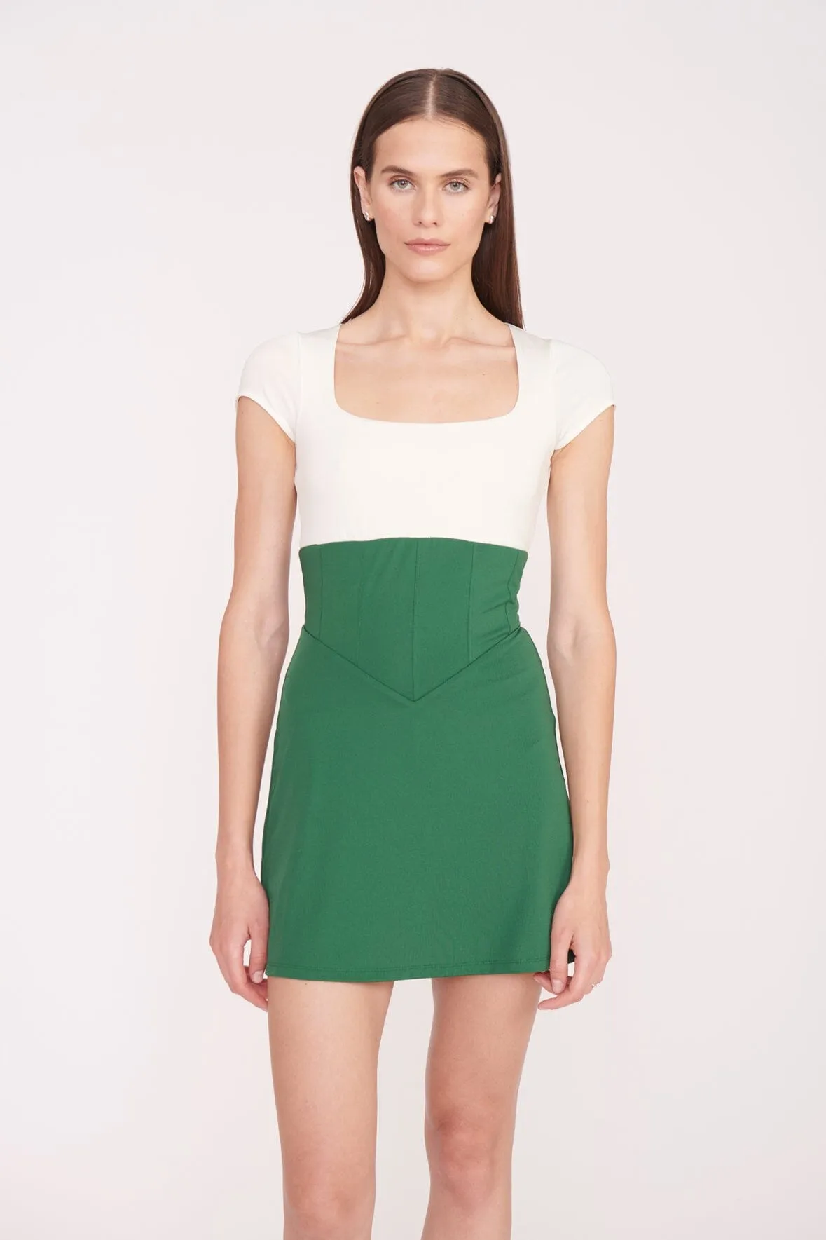 BACKSPIN DRESS | COURT GREEN IVORY