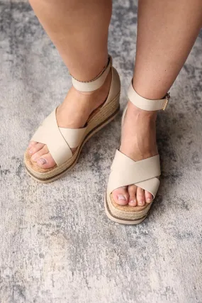 Beige Cork Low Wedge Sandal • 7.5-9