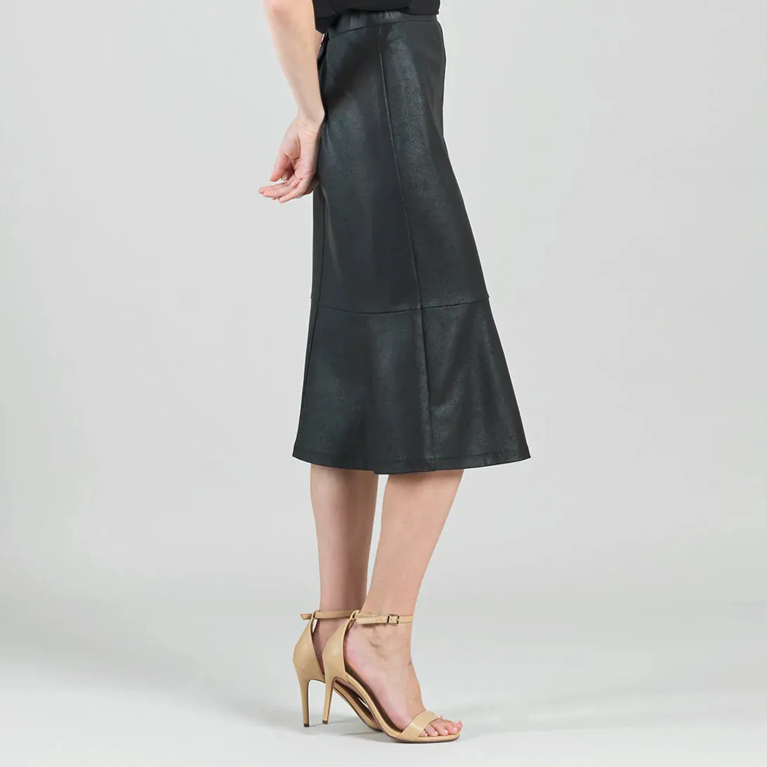 Black Liquid Leather Midi Skirt