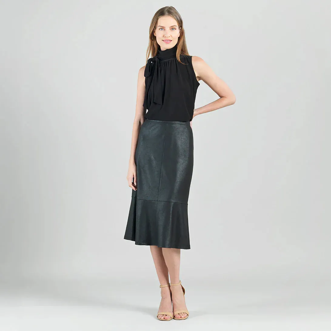 Black Liquid Leather Midi Skirt