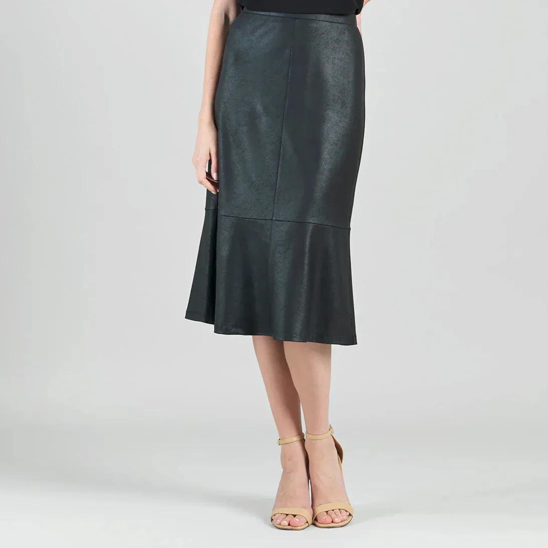 Black Liquid Leather Midi Skirt