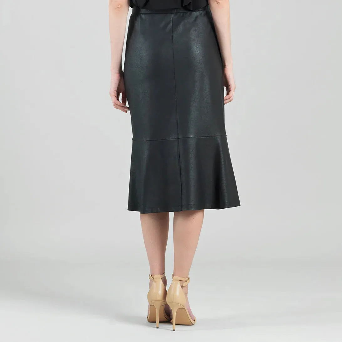 Black Liquid Leather Midi Skirt