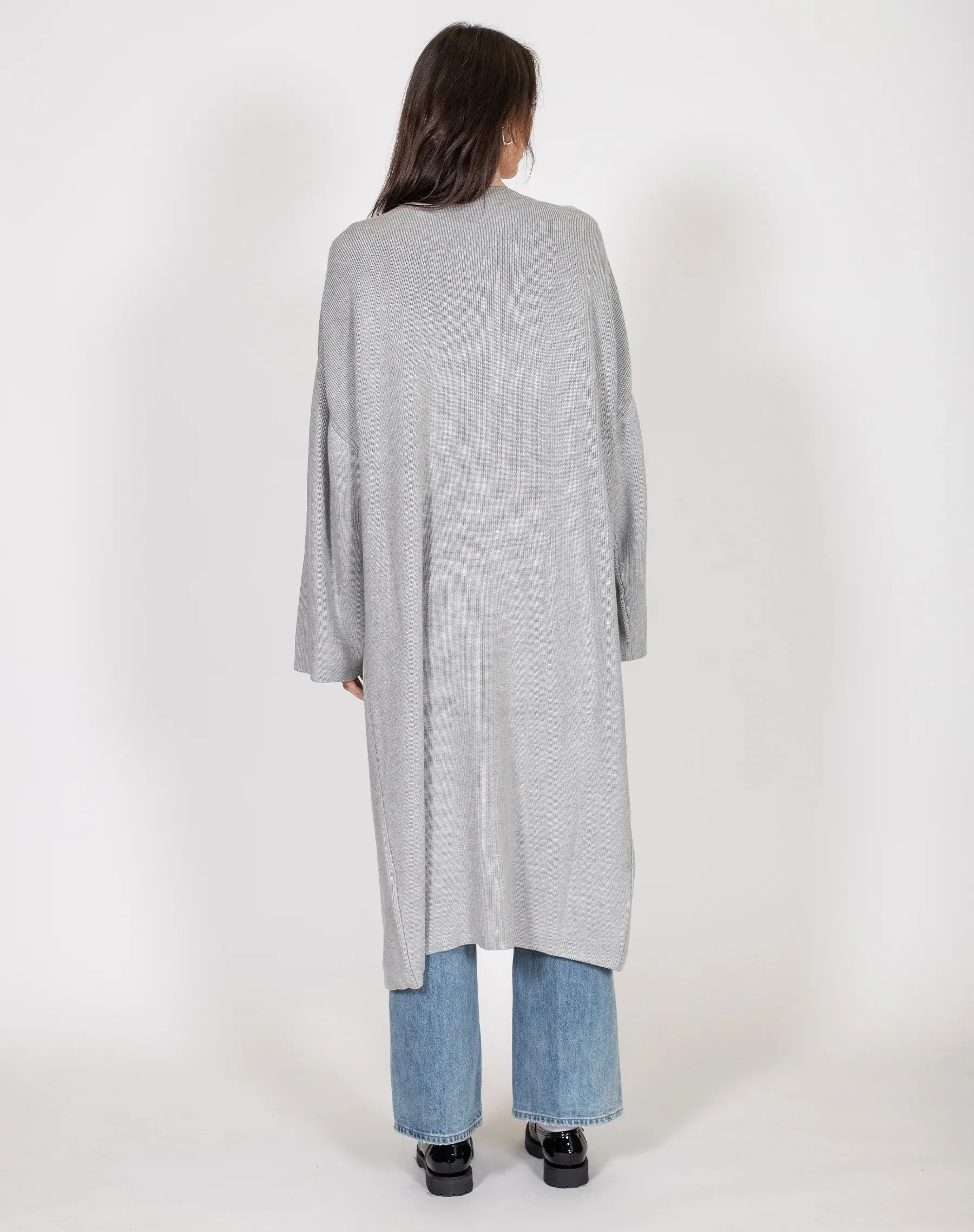 BRUNETTE THE LABEL MATILDA RIB KNIT OVERSIZED MAXI CARDIGAN - GREY