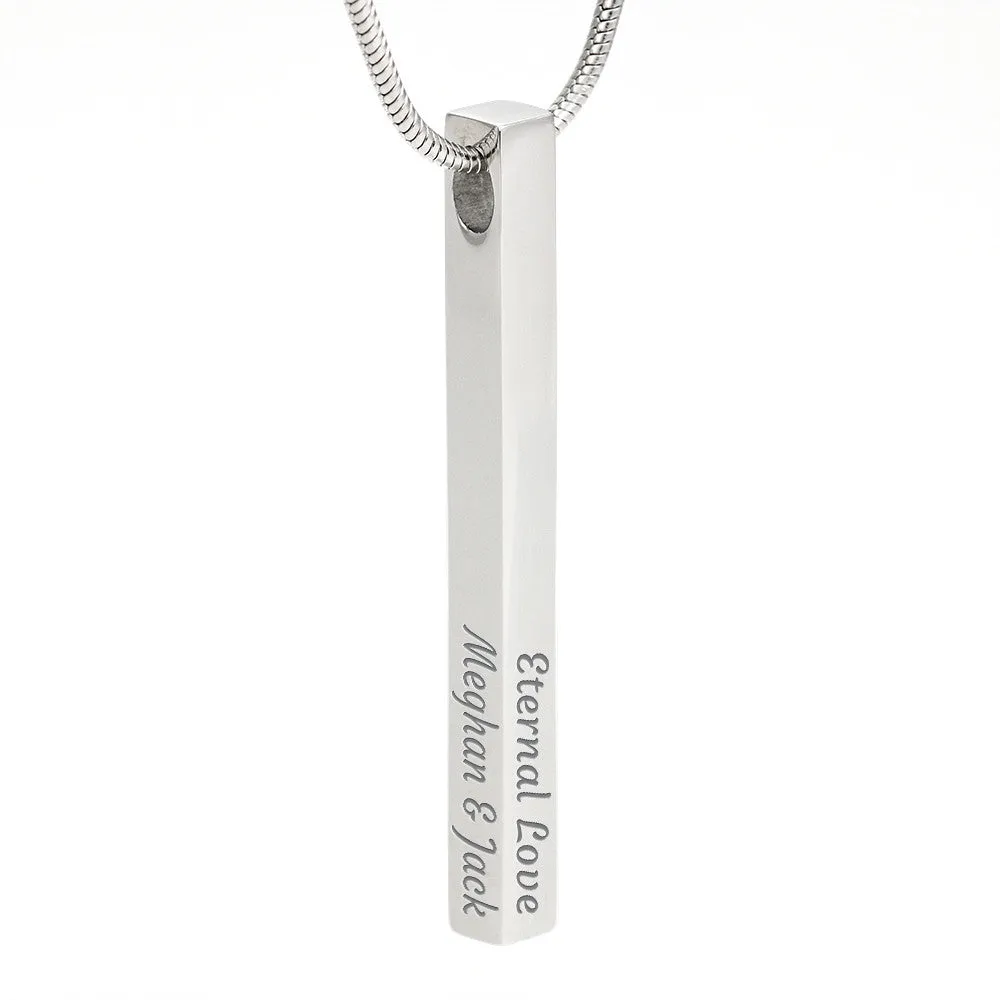 Custom 4 Sided Stick Bar Necklace -With "Be Safe" Mother To Daughter Message Card