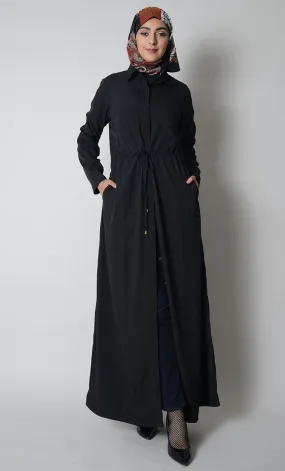 Drawstring Detail Everyday Wear Shirt Style Abaya Dress