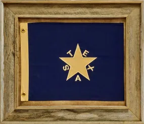 Framed Barnwood De Zavala Flag Blue Texas with Grommets | Real Cotton Cloth Embroidered Flag in Real Barnwood Frame | 26L X 30W" Inches