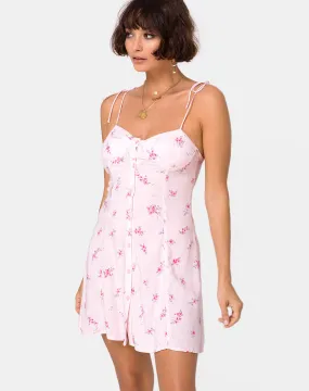 Gethy Slip Dress in Forget Me Not Floral Pink