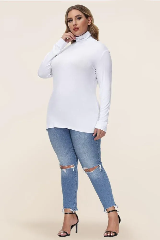 HN High Neck T-Shirt Comfy Slim Fit Long Sleeve Basic Tops