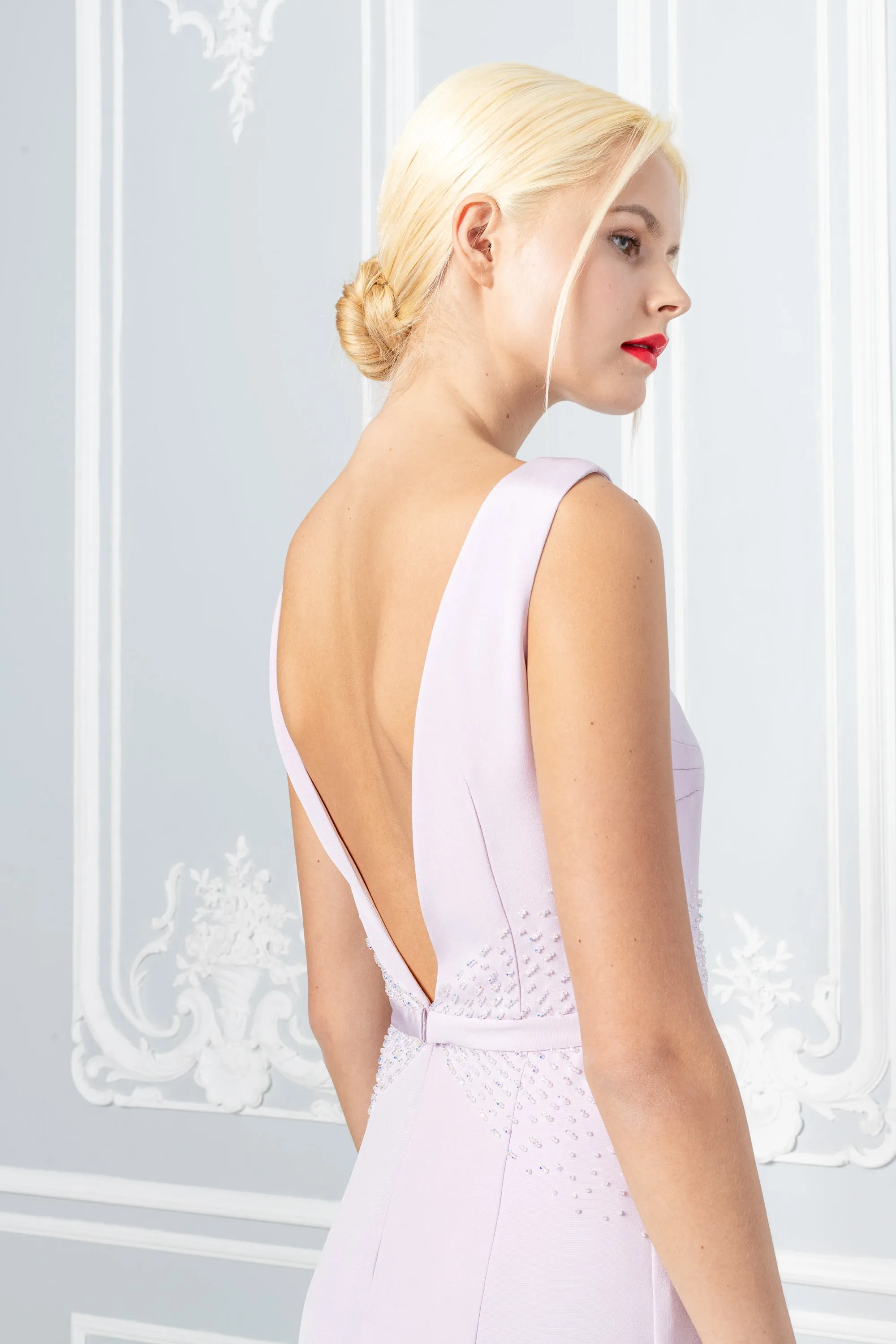 LAPAGERIA LITTLE LILAC SILK DRESS WITH CRYSTAL EMBROIDERY