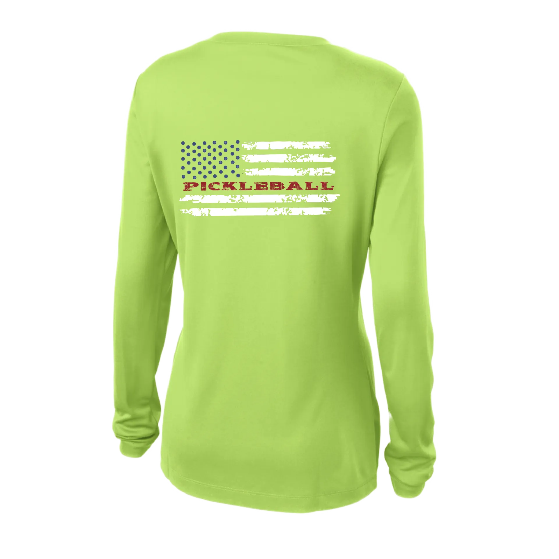 Pickleball Flag Horizontal (Customizable) | Women's Long Sleeve V-Neck Pickleball Shirts | 100% Polyester