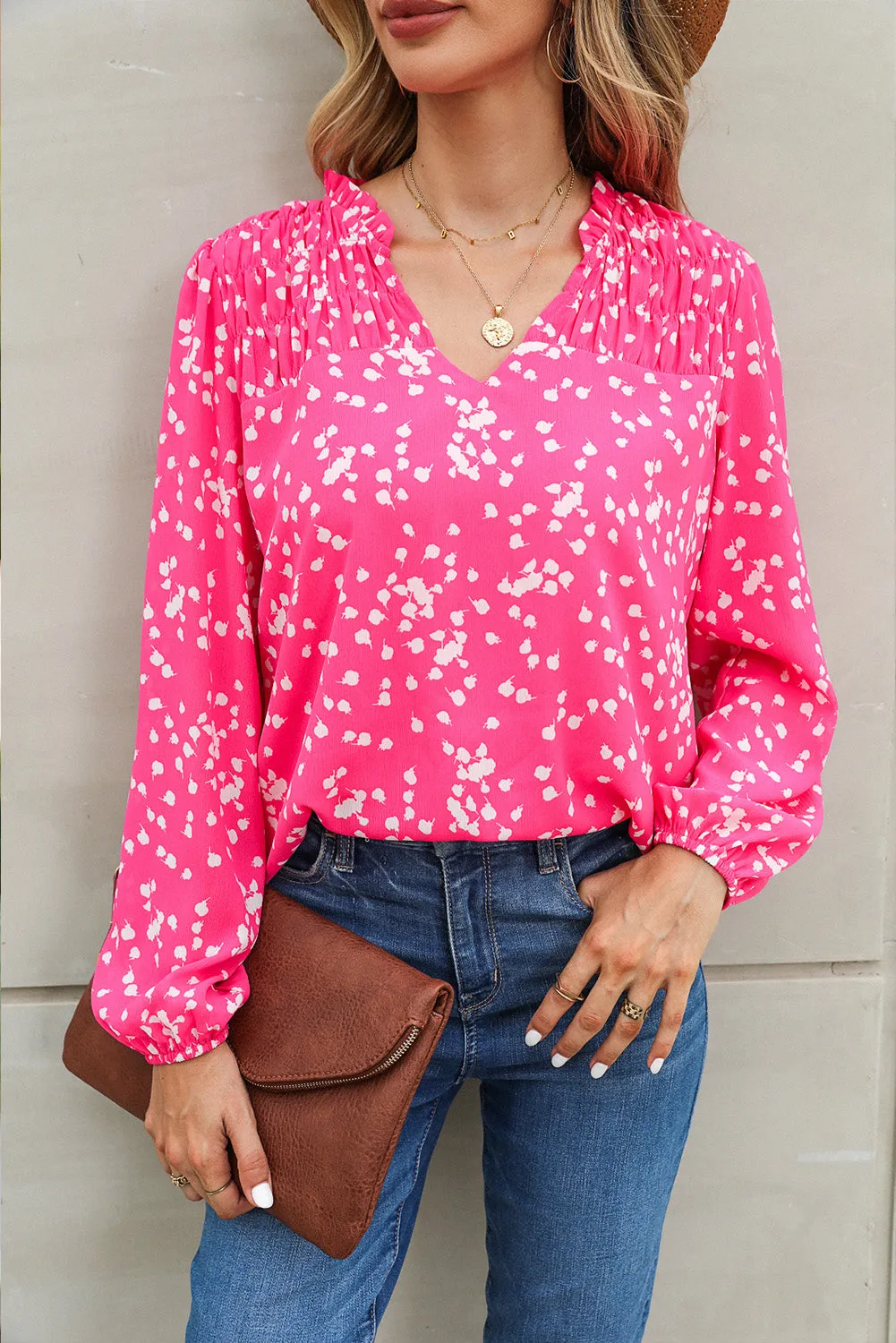 Pink V-Neck Blouse