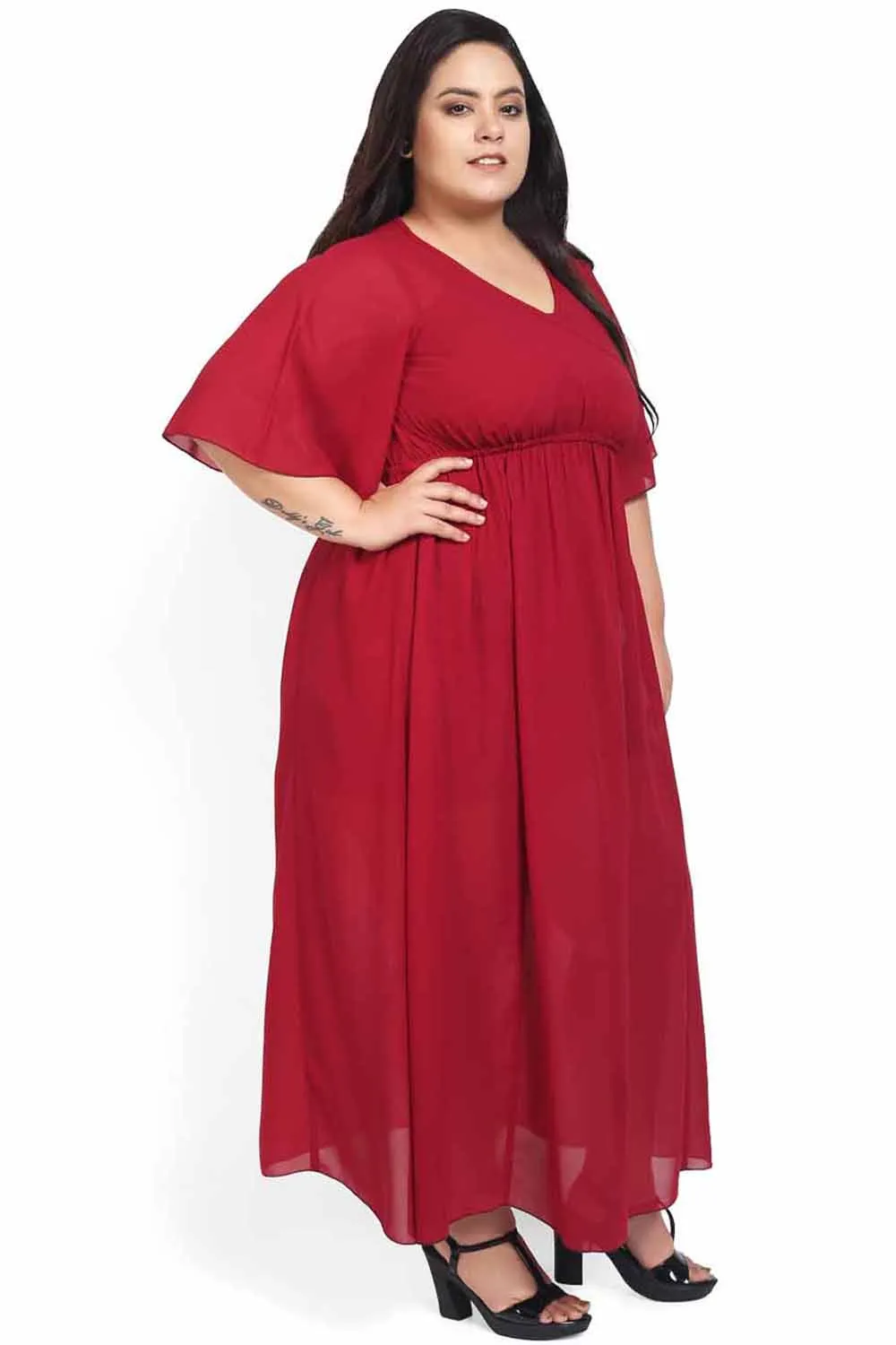 Red Overlap Night Dress (Inner Not Included)