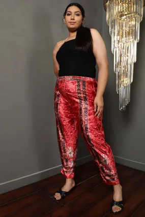 Red Printed Velvet Pant