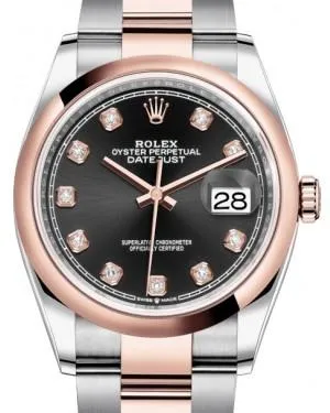 Rolex Datejust 36 Rose Gold/Steel Black Diamond Dial & Domed Bezel Oyster Bracelet 126201