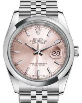 Rolex Datejust 36 Stainless Steel Pink Index Dial & Smooth Domed Bezel Jubilee Bracelet 116200