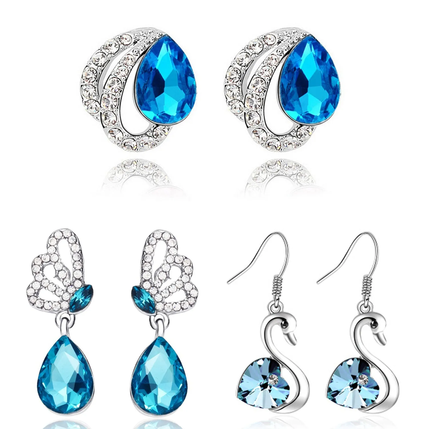 Scintillare by Sukkhi Classy Rhodium Plated Crystals from Swarovski Dangle Pair of 3 Earring Combo For Women