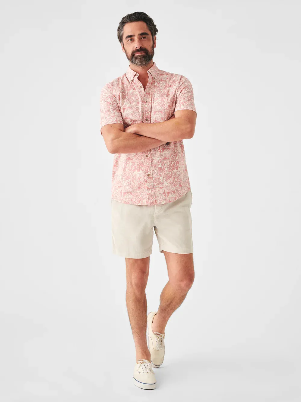 Short Sleeve Playa Shirt - Coral Tile Print