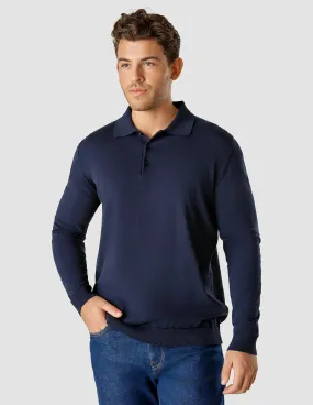 Silk / Cotton Long Sleeve Polo Navy